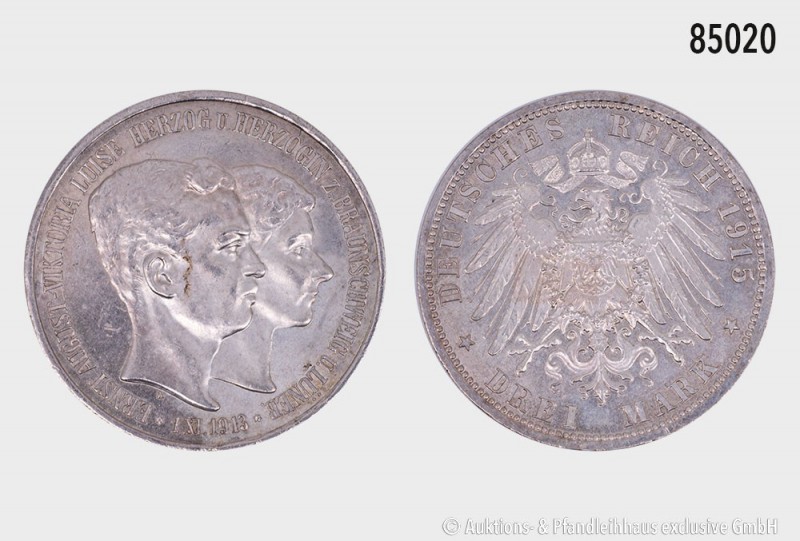 Braunschweig, Ernst August (1913-1918), 3 Mark 1915 A, auf die Hochzeit mit Vikt...
