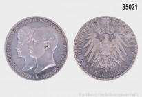 Mecklenburg-Schwerin, Friedrich Franz IV. (1897-1918), 5 Mark 1904 A, auf die Vermählung des Großherzogs am 7. Juni 1904. 900er Silber. 27,78 g; 38 mm...
