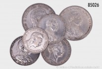 Preußen, Wilhelm II. (1888-1918), Konv. 6 Silbermünzen: 5 Mark 1903 und 1913, 3 Mark 1909 und 1913 (2 St.) und 2 Mark 1902. Insgesamt ca. 100 g Feinsi...