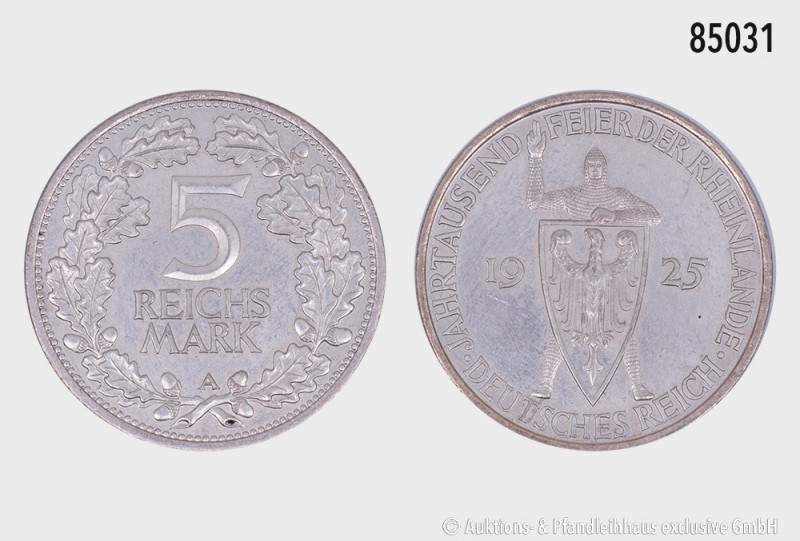 Weimarer Republik, 5 Reichsmark 1925 A, Jahrtausendfeier der Rheinlande. 25,14 g...