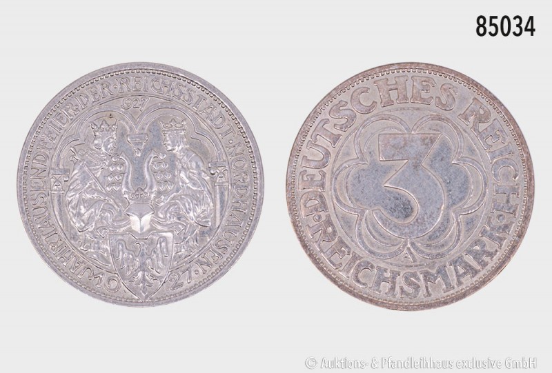 Weimarer Republik, 3 Reichsmark 1927 A, auf die Jahrtausendfeier der Reichsstadt...