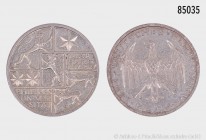 Weimarer Republik, 3 Reichsmark 1927 A, anlässlich des 400-jährigen Jubiläums der Universität Marburg. 14,95 g; 30 mm. Vorzüglich.