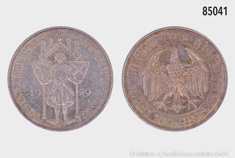 Weimarer Republik, 3 Reichsmark 1929 E, Jahrtausendfeier Burg und Stadt Meissen....