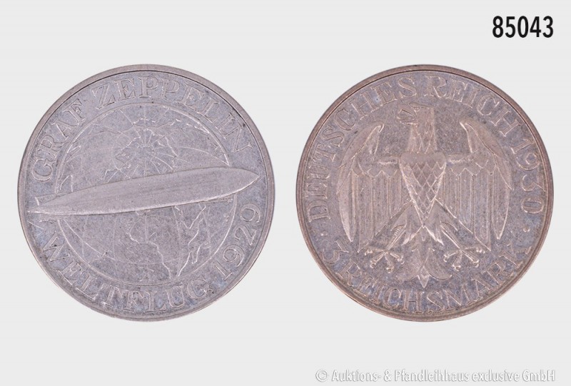 Weimarer Republik, 3 Reichsmark 1930 A, Weltflug Graf Zeppelin. 14,96 g; 30 mm. ...