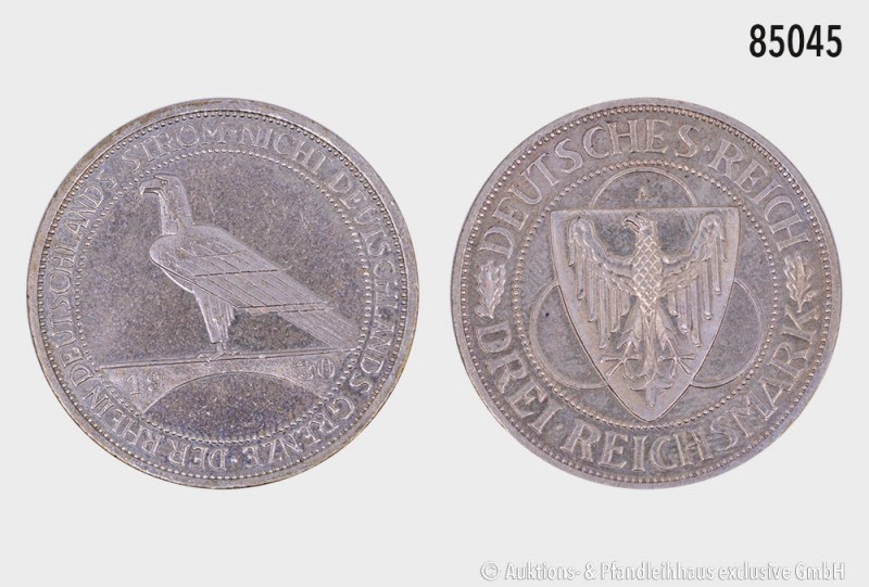 Weimarer Republik, 3 Reichsmark 1930 A, auf die Rheinlandräumung. 14,96 g; 30 mm...