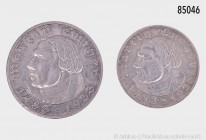 Drittes Reich, Konv. 5 und 2 Reichsmark 1933 A, auf den 450. Geburtstag Martin Luthers. Patina, vorzüglich.