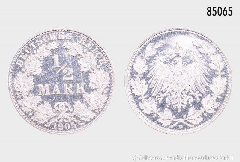 Deutsches Reich, 1/2 Mark 1905 D, 900er Silber. 2,83 g; 20 mm. AKS 6; Jaeger 16....