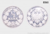 Deutsches Reich, 1/2 Mark 1905 D, 900er Silber. 2,83 g; 20 mm. AKS 6; Jaeger 16. Selten in dieser Erhaltung. Haarlinien, PP.
