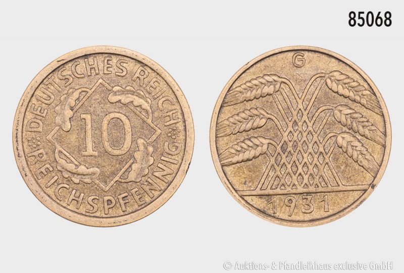 Weimarer Republik, 10 Reichspfennig 1931 G. 21 mm. AKS 45; Jaeger 317. Sehr selt...