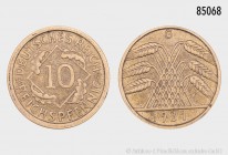 Weimarer Republik, 10 Reichspfennig 1931 G. 21 mm. AKS 45; Jaeger 317. Sehr selten. Auflage nur 37.500 Exemplare. Sehr schön/fast vorzüglich.