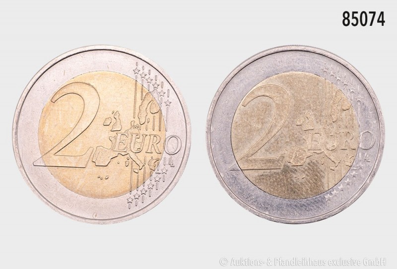 BRD, Konv. 2 Euro-Fehlprägungen: 2 Euro 2008 F Hamburg, alte Wertseite mit der E...