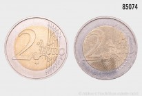 BRD, Konv. 2 Euro-Fehlprägungen: 2 Euro 2008 F Hamburg, alte Wertseite mit der Europakarte vor der EU-Osterweiterung. Dazu 2 Euro 2002 D, bei der Rand...