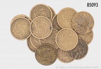 Weimarer Republik, umfangreiches Konv. 1, 2, 5 und 10 Rentenpfennig 1923-1924, insgesamt 399 Münzen, gemischter Zustand, Fundgrube, bitte besichtigen....