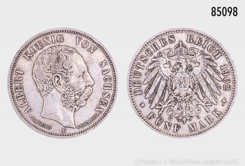 Sachsen, Albert (1873-1902), 5 Mark 1902 E, auf seinen Tod, unten Lebensdaten. 2...