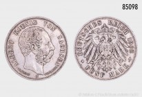 Sachsen, Albert (1873-1902), 5 Mark 1902 E, auf seinen Tod, unten Lebensdaten. 27,71 g; 38 mm. J. 12 f. Sehr schön.