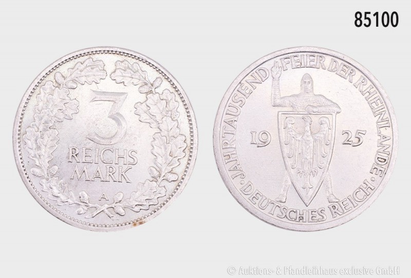 Weimarer Republik, 3 RM 1925 A, Jahrtausendfeier der Rheinlande. 14,96 g; 29 mm....