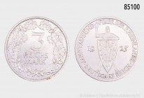 Weimarer Republik, 3 RM 1925 A, Jahrtausendfeier der Rheinlande. 14,96 g; 29 mm. J. 321. Vorzüglich.