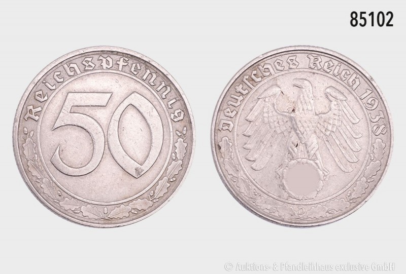 Drittes Reich, 50 Reichspfennig 1938 D, Nickel. 20 mm. AKS 42; J. 365. Sehr schö...