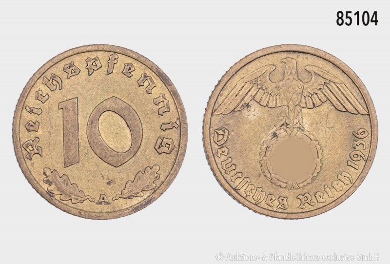 Drittes Reich, 10 Reichspfennig 1936 A. 20 mm. AKS 46; J. 364. Seltener Jahrgang...