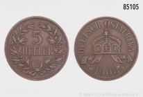 Deutsch-Ostafrika, 5 Heller 1908 J, größte deutsche Kupfermünze. 37 mm. AKS 973; J. N717. Fast vorzüglich/vorzüglich.