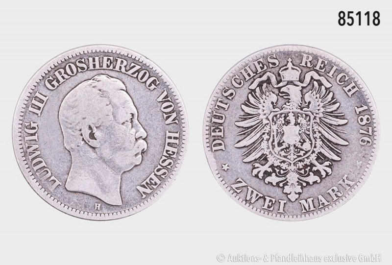 Hessen, Ludwig III. (1848-1877), 2 Mark 1876 H. 10,84 g; 28 mm. AKS 143; Jaeger ...