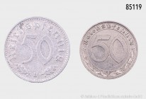 Drittes Reich, Konv. 50 Reichspfennig 1939 A, AKS 42, Jaeger 365 und 50 Reichspfennig 1939 B, AKS 43, Jaeger 372. Selten in dieser Erhaltung, vorzügli...