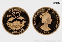 Bahamas, 5 Dollar 1995, Flamingo. 1/5 Unze Feingold (999,9er Gold), 6,19 g; 25 mm. Schön 162. PP.