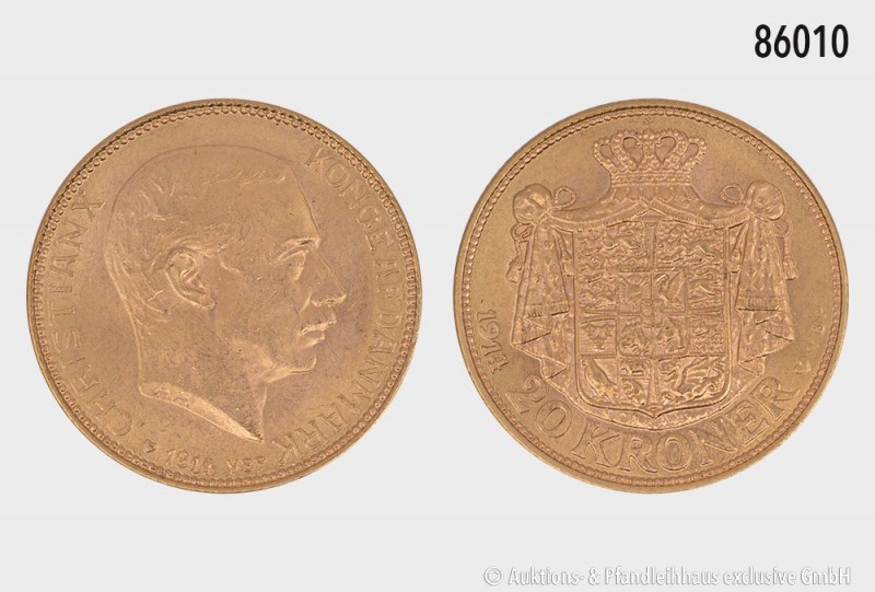 Dänemark, Christian X. (1912-1947), 20 Kronen 1914. 900er Gold. 8,96 g; 23 mm. S...