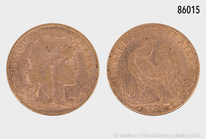 Frankreich, III. Republik, 10 Francs 1906. 900er Gold. 3,22 g; 18 mm. Schön 190....