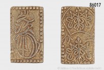 Japan, 2 Bu (1856-1860). 366er Gold. 3,00 g (Feingewicht 1,1 g); 19 x 12 mm. Kahnt/Schön 26. Vorzüglich.