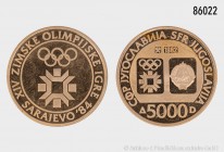 Jugoslawien, 5000 Dinara 1982, auf die XIV. Olympischen Winterspiele 1984 in Sarajevo. 900er Gold. 8,0 g; 23,5 mm. Schön 93. Auflage 55.000 Exemplare....
