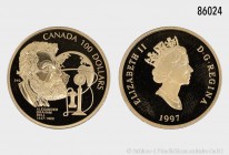 Kanada, 100 Dollars 1997, auf Alexander Graham Bell (1847-1922). 583 1/3er Gold. 13,33 g (Feingewicht 7,77 g); 27 mm. Schön 290. Selten. Auflage 14.00...