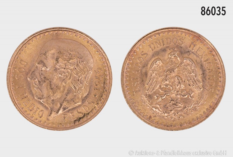 Mexiko, 2½ Pesos 1945 Mexiko Miguel Hidalgo. 900er Gold. 2,09 g; 16 mm. Vorzügli...