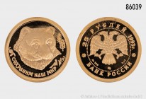 Russland, 25 Rubel 1993, Braunbär. 999er Gold. 3,11 g; 16 mm. Schön 332. Selten. Auflage 2.000 Exemplare. PP.