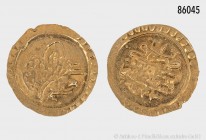 Osmanisches Reich (Türkei), Mahmud II. (1808-1839), 1/4 Zeri Mahbub. 800er Gold. 0,6 g; 14 mm. Vorzüglich/fast Stempelglanz.