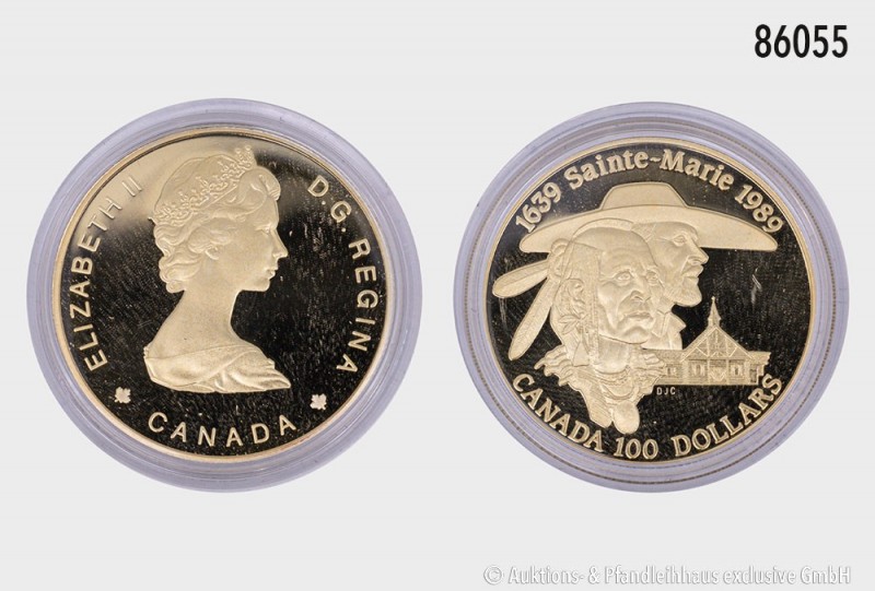 Kanada, 100 Dollars 1989, auf die 350. Gründung der Missionsstation Sainte Marie...