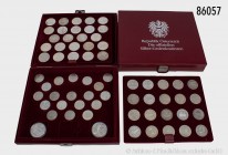Österreich, Sammlung von 65 Silbergedenkmünzen (25-200 Schilling), über 800 g Feinsilber, Stempelglanz bis PP. Fundgrube, bitte besichtigen. Alles in ...