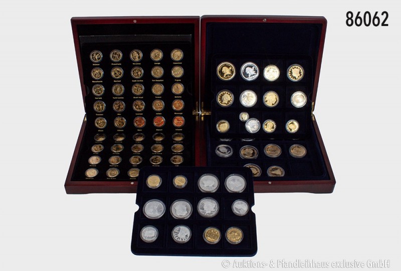 USA, umfangreiches Konv. "Beautiful Quarters" (58 St., vergoldet, verkapselt in ...
