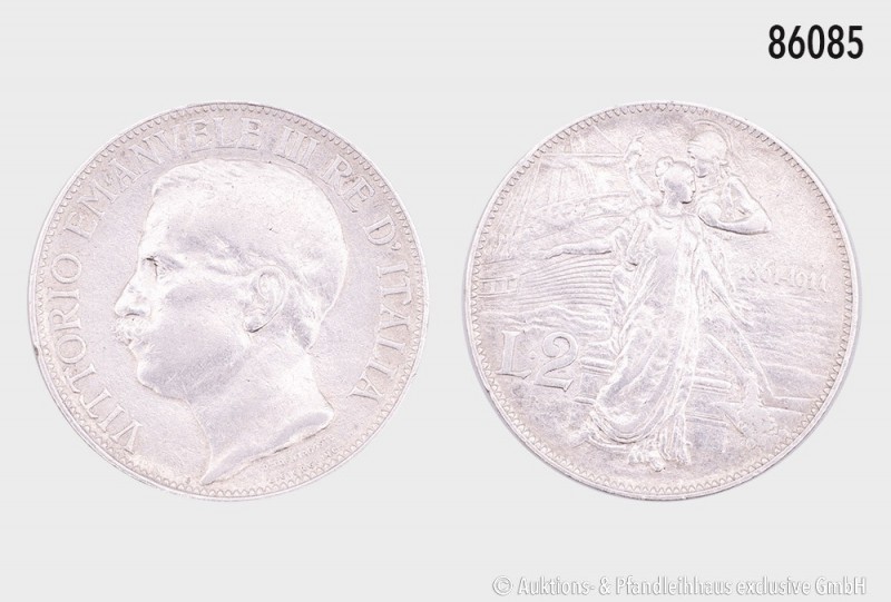 Italien, Vittorio Emanuele (1900-1946), 2 Lire 1911, Gedenkmünze anlässlich des ...