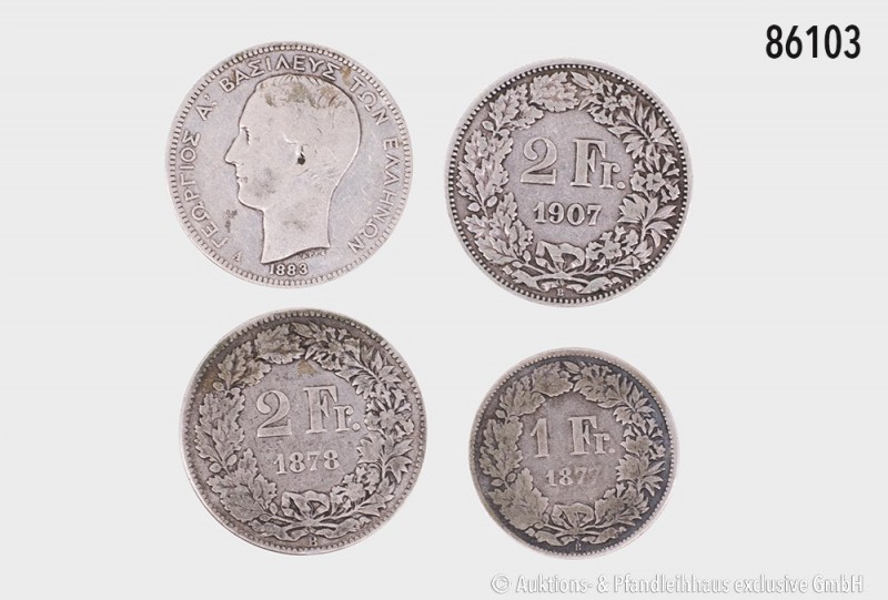 Griechenland, 2 Drachmen 1883, 835er Silber. 9,83 g; 27 mm. Kahnt/Schön 43. Schö...