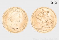 Großbritannien, 1 Sovereign (1 Pfund) 1965, 917er Gold. 7,99 g; 22 mm. Stempelglanz.