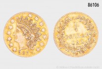 USA, 1/4 Dollar 1873, "Large Indian Head", 900er Gold. 0,14 g; 10 mm. Vorzüglich.