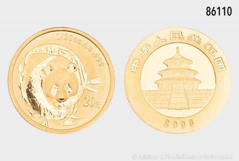 China, 20 Yuan 2003, 1/20 Unze Feingold. 1,55 g; 14 mm. PP.