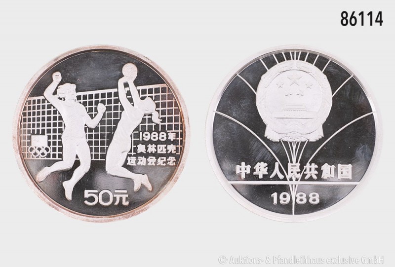 China, 5 Yuan 1988, auf die Olympischen Sommerspiele 1988 in Seoul, Volleyballsp...