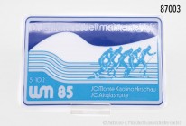 Porzellan-Sportplakette 1985, auf die 5. Ski-Langlauf-Senioren-Weltmeisterschaft, Hutschenreuther, 107 150/101. In Original Etui, sehr guter Zustand.