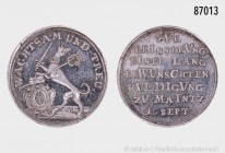 Mainz, Erzbistum. Johann Friedrich Karl von Ostein (1743-1763, 1756 Bischof von Worms). Silberabschlag von den Stempeln des Dukaten 1744 (Chronogramm)...