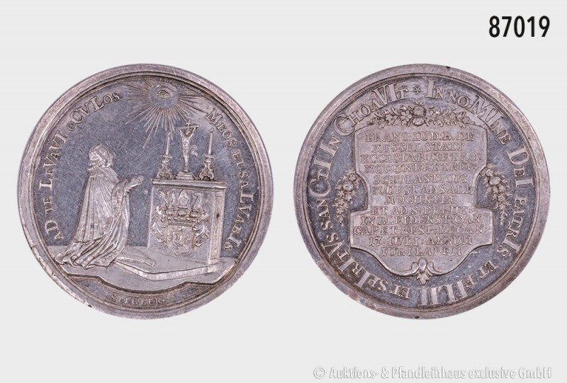 Mainz, Erzbistum. Scholasticus Franz Ludwig von Kesselstadt. Silbermedaille 1772...