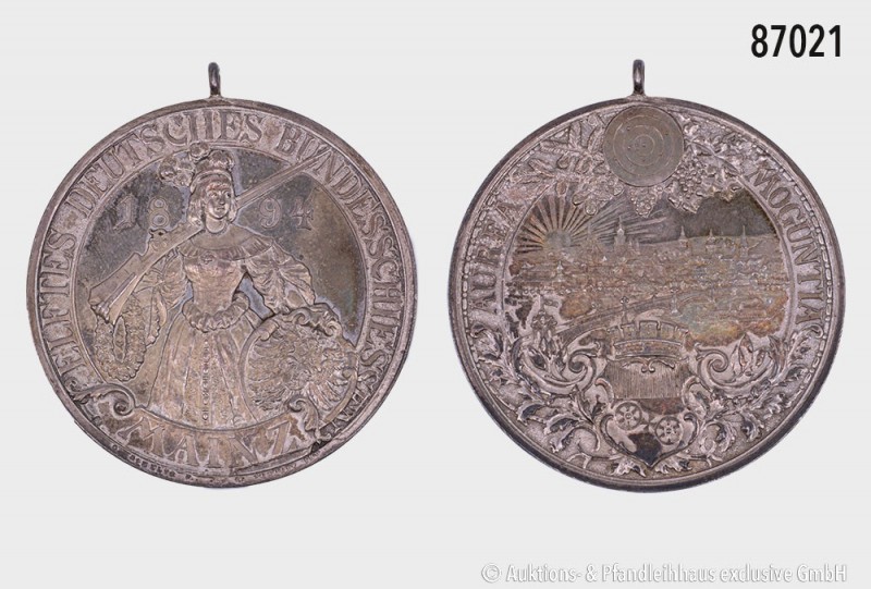 Mainz, Stadt, tragbare Silbermedaille 1894, auf das 11. Deutsche Bundesschießen ...