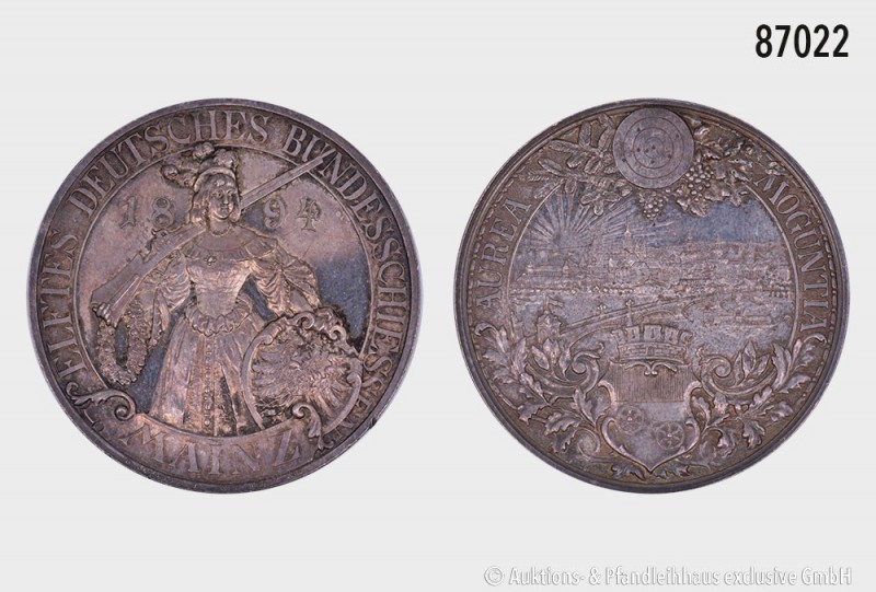 Mainz, Stadt, Silbermedaille 1894, auf das 11. Deutsche Bundesschießen in Mainz,...