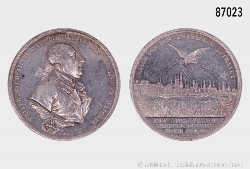 Mainz, Stadt. Silbermedaille 1793, von Loos, auf den Entsatz der Stadt durch Rei...